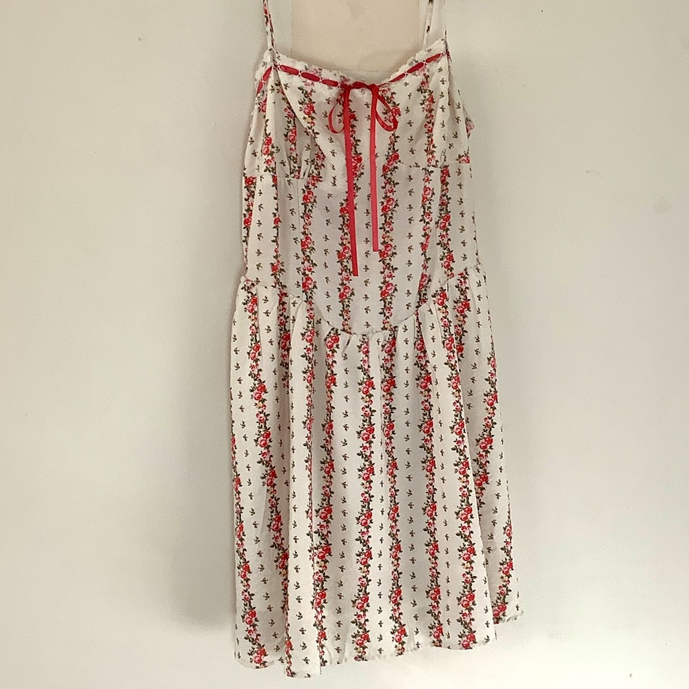 *SOLDSienna Sky Baby Doll Floral Slip Dress Ribbon Drop Waist Whimsigoth